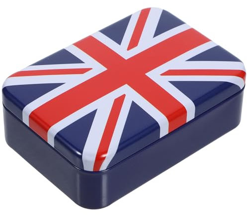 Amosfun Barattolo di metallo britannico con coperchio, scatola di vuota contenitore contenitore rettangolare scatola di bandiera del Regno Unito