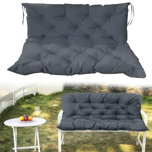 Gartenbankauflage Mit Rückenlehne Wasserfest Kissen Für Hollywoodschaukel Pflegeleicht, Auflagen Für Rattanmöbel Ersatzpolster, Mit 8 Bändern Gesteppte Palettenkissen(Size:100CM,Color:Dunkelgrau)