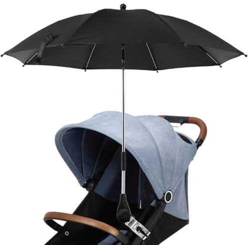 GUIJZSLTRG Barnvagnsparasol, universellt UV-parasoll för barnvagnar och buggy, 360° justerbar strandstol solskydd med klämma, solskydd barnvagn parasoll för uteplats strandstol, Svart, 85 cm