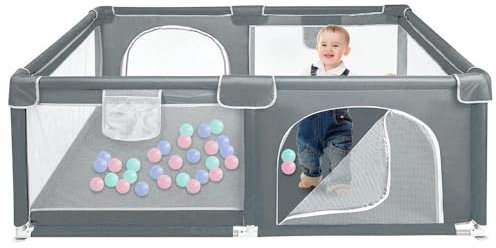Parque infantil de tela Oxford, cerca de juego con protección de esquina con bolsa de almacenamiento, parque bebé con puerta con cremallera, altura de 66 cm (120 x 160 x 66 cm, gris oscuro)