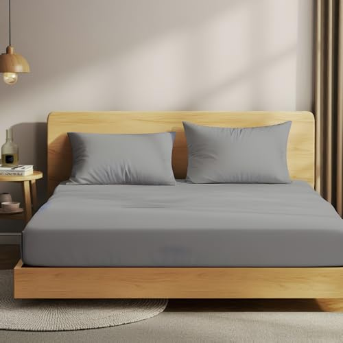 POLHIM Premium Jersey-dra-på-lakan | 100% andningsbar bomull | Exceptionellt mjukt för en god natts sömn | Madrasshöjd: 30 cm | Lättskött (ljusgrå, 160x200)