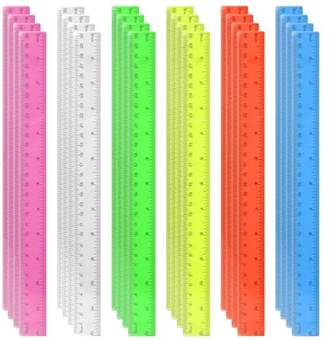 24 Stück Kunststoff Lineal Set 15cm 30cm Farbiges Transparentes Lineal Transparent Ruler Mit Zoll Metrisch Plastic Ruler Messwerkzeug Set Für Kinder und Erwachsene Schule Büro Zuhause (30cm)