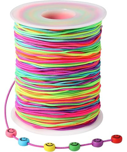 Gummiband für Armbänder, 1mm x 100 m Elastisches Faden, Perlenfäden, Regenbogen Gummiband, Handwerk Schnur für DIY Schmuck Halskette Basteln