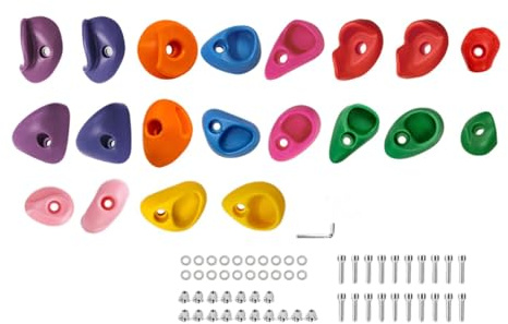 rockible 20 Pack of Climbing Holds for Children, Includes Installation Tools, Wall Climbing Accessories