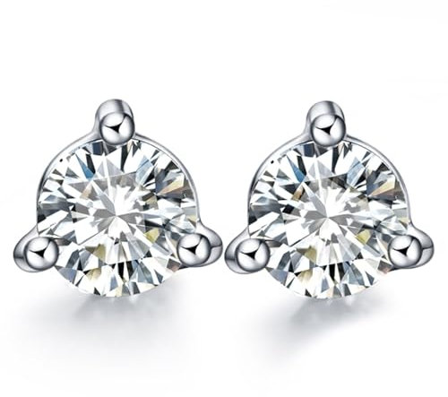Tolldek Weiß Gold 750 18K Ohrringe, 3 Klaue Ohrstecker mit Diamant 0.05ct, Ohrstecker Frauen Au750 Gold Schmuck Damen Ohrringe Echter Schmuck