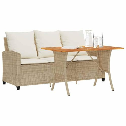 Willood Gartensofa 3-Sitzer mit Kissen & Tisch Beige Poly Rattan