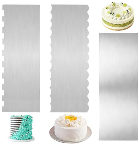 3PCS Cake Scraper, Stainless Steel Cake Decorating Tools Metal Cake Scraper, Cake Smoother for Buttercream Fondant Smoother Fondant Smoother for Making Birthday Cakes Cheese Chocolate Fondant, 9 Inch