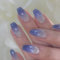 24pcs Blue Gradient Cat Eye Short French False Nails - Full Cover Press On Nails Glitter Stick On Removable Fake Nails for Women - Nail Art Accessories