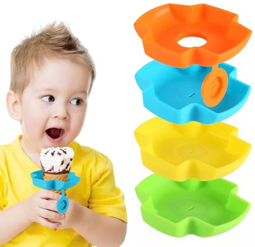 4pcs Silicone Popsicle Holder for Kids, Reusable Drip Free Ice Lolly Holder Drip Catcher Frozen Popsicle Stick & Ice Cream Holder for Birthday Party Summer