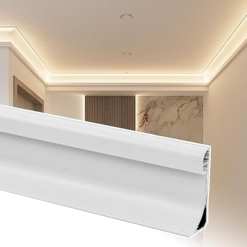 Genérico Canal de luz LED de Aluminio Blanco Moderno para Techo, Pared y Suelo: zócalos de iluminación indirecta de fácil instalación y bajo Consumo para Uso residencial y Comercial.