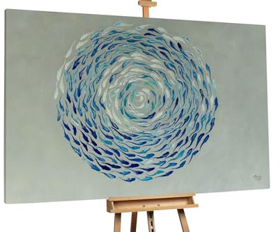 KunstLoft Ölgemälde 'Ocean Vortex' 180x120cm | Original Handgemalte Gemälde | Mediterran | Blau und Weiß | Leinwand-Bild Ölgemälde einteilig groß | Modernes Kunst Ölbild