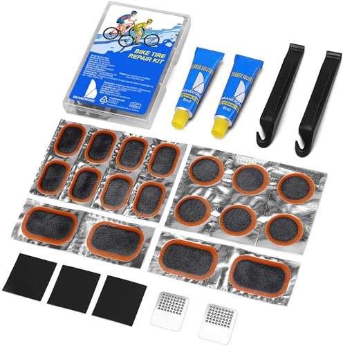 Beanewone Puncture Repair Kit, Puncture Repair Kit Bike Tyre with 18PCS Patches, 2PCS Rubber Solution, Tyre Levers & Metal Rasp - Portable Case for Bike, Motorcycle & Inflatable Tubes