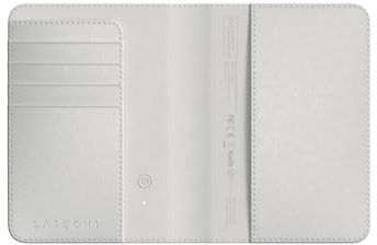 SATECHI Funda Pasaporte para Viaje con Find My con 4 Slots para Tarjetas, Carga Inalámbrica y Protección RFID, Compatible con App iOS Buscar, Material Premium (PU) – Beige
