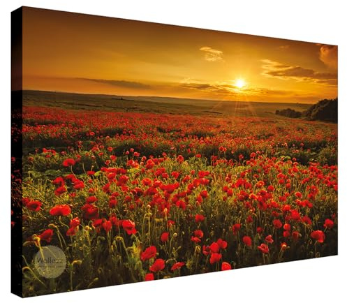 Wallazz Quadri Moderni Soggiorno Paesaggio di campagna, Fiori - 100% Made in Italy - Stampa su Tela - Quadro Camera da Letto - Qualità Artigianale - 60x120cm