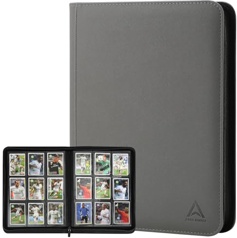 Arkeiliy Card Binder 9 Pocket, Double Sided Pockets Trading Card Binder with 30 Sleeves, Premium Zip Trading Card Holder Collector Album Holds 540 MTG (grey)