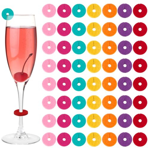 PH PandaHall 70 Stück Weinglasanhänger In 7 Farben Filz Weinglaskennzeichnung Glasanhänger Getränkemarkierungen Für Partydekoration Hochzeit Urlaub Loch: 4.5mm