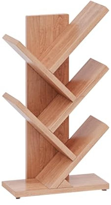 Libreria a Torre, libreria ad Albero a 5 Ripiani, libreria in Legno massello per Ufficio e Soggiorno, scaffalatura da Terra, Elegante espositore per Camera da Letto (44x20x81 cm, Color Legno