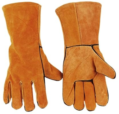 OUHFCASN Guantes de soldadura resistentes al calor Guantes de soldadura resistentes al desgarro Forro de algodón transpirable Guantes cómodos Aptos para hornos, chimeneas, soldaduras y estufas