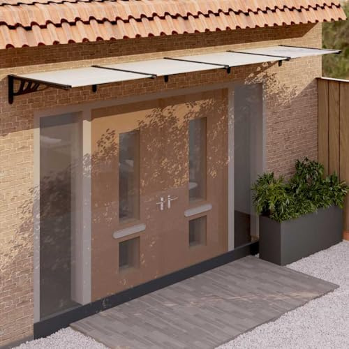 Auvent de Porte Extérieur, Marquise de Porte Entrée en Polycarbonate Transparent et Noir, Cadre Aluminium Résistant, Protection Contre Pluie/Neige/Intempéries, Store Extérieur Terrasse, 396 x 90 cm