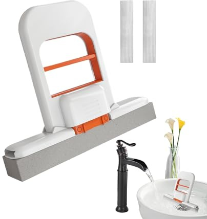 Mini Vadrouille Portable pour Bureau, 15 X 13 X 3 Cm Balai Serpillère Portable, Lavage Mains Libres Mini Balai À Franges, avec Trois Têtes De Remplacement en Éponge, Facile À Utiliser