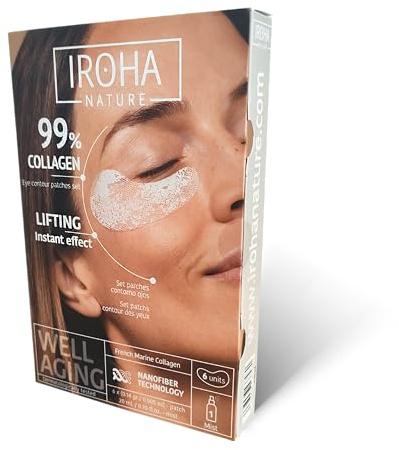 IROHA NATURE - Parches ojos colágeno firmeza | 3 pares | Ácido hialurónico, niacinamida, centella asiática, beta-glucanos, piel sensible