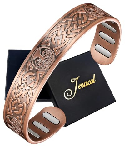 Jeracol Koppararmband för män, 5 x ultrastark magnetiskt koppararmband med 8 st (5 000 Gauss) neodymmagneter, 99,99 % ren koppar smyckesgåva, justerbar (SunMoonLifeTree)