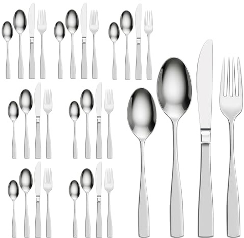 Truevaste 32er Set Edelstahl Besteck 8 Personen, Rostfrei Essbesteck Spiegelpoliert, Besteck-Set mit Löffel, Gabel, Messer, Spülmaschinenfest, für Zuhause, Grillen, Party, Alltag & Gäste