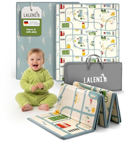 Laleni babymatta 150 x 180 x 1 cm, vattentät, hopfällbar lekmatta, isolerande och mjuk, för inomhus- och utomhusbruk – Stadsmotiv
