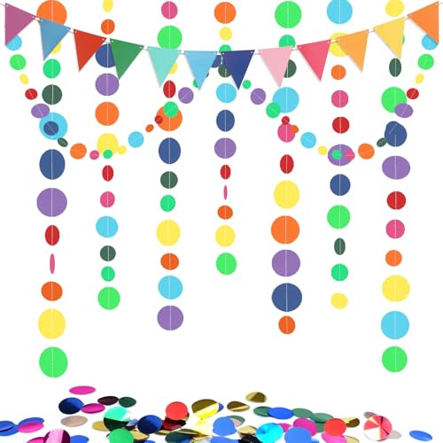 Papier Girlande Deko,20M Kreis Punkte Hängend Regenbogengirlande,Luftschlangen Deko,Konfetti Bunt,Geburtstagsdeko,Girlanden Fasching,Bunte Dekoration für Karneval