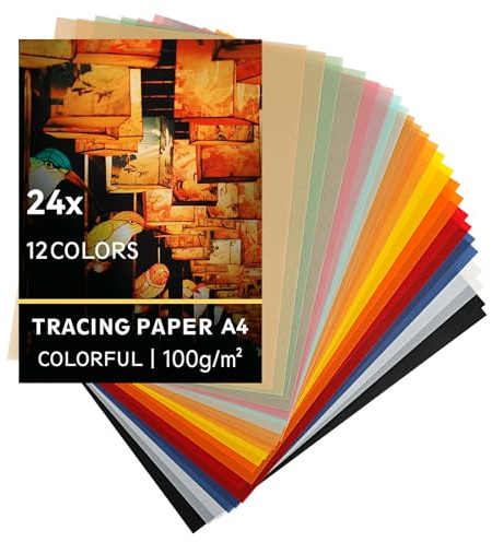 24 Blatt Transparentpapier Bunt A4 – Hochwertiges Transparentpapier A4 & Pergamentpapier Bunt für Bastelarbeiten, Laternen, Druck, Zeichnungen, Scrapbooking, Kunstprojekte und Kinderbasteleien.