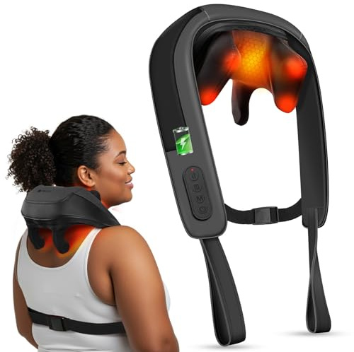 CooCoCo Cordless Neck Masasger for Neck Pain, 6D Shiatsu Back Massager with Advanced Heat, Larger Size Shoulder Massager, Mothers Day Gifts for Mum, Birthday Gifts for Women Men Him Her