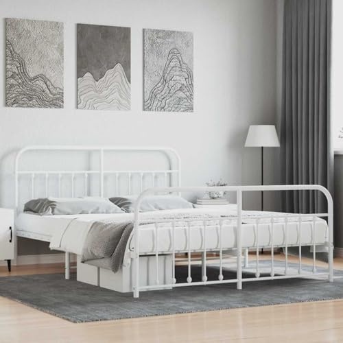 Mimdixy Tagesbett Möbel Schlafzimmer,Bettgestell mit Kopf- und Fußteil Metall Weiß 180x200 cm