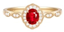 Ayoiow Vorsteckring Gold 585 Ehering Ovaler Ring mit 4 Krallen, 0,45 ct Rubin und Diamant, Eheringe Verlobungsringe für Sie Größe 58 (18.5)| 14K Gelbgold | Trendiger Modeschmuck für Weihnachten