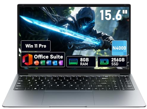 HYPERSTRIX Laptop Computer 15.6 Win11 Pro Laptops 8GB RAM 256GB SSD,Ms Office 365, 100% sRGB Screen, N4000 Processor, Notebook, Dual Band WiFi5, BT4.2, USB-A, HDMI,FHD 1920 * 1080 Display,Silver