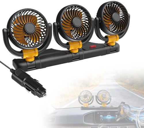 Dhqkqg Auto Ventilator, 12V Dreifach Lüfter Ventilator Auto, mit 270° Oszillation & 360° Drehbar, KFZ Ven-tilator für Au-to LKW SUV Wohnmobil Fan