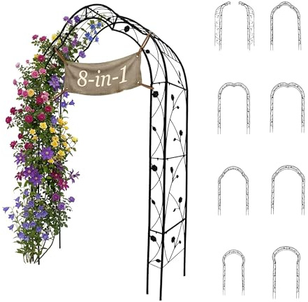 Relaxdays Modulär båge för 8-i-1 rosor, kraftig, 236–252 cm hög, 75–163 cm bred, svart