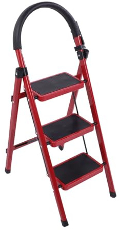 Hyuduo Scaletta Pieghevole a 3 Gradini Sgabello Antiscivolo con Maniglia Ergonomica Scaletta Pieghevole in Metallo con Pedali Ampi per Cucina Domestica Ufficio capacità di Carico di 500