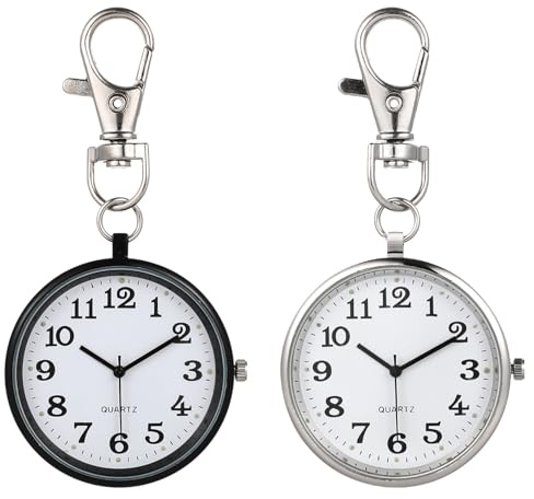 KJHBV 2 Pezzi Portachiavi Orologio da Tasca per Infermiera Donna in Lega, Orologio da Taschino Grande Quadrante per Ospedali e Occasioni Mediche