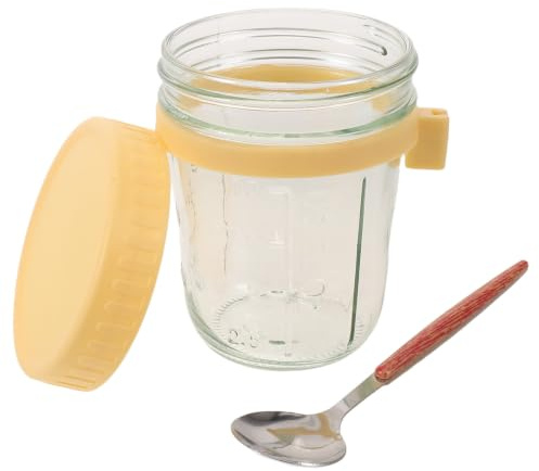 TOYANDONA 340 ml havregrynsbehållare för natten, glasburk med lufttätt lock och sked för måltidsförberedelser, vidöppen masonburk för sallad, matförvaringsbehållare för yoghurt, snacks, kryddor och