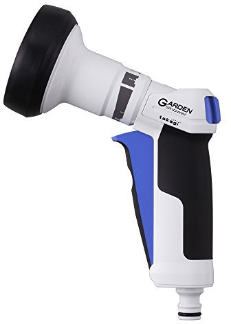 Takagi Premium (Garden Type) | 6 Strahlarten | 100% Dicht & Tropfsicher | Gießbrause | Gartenbrause | Blau/Weiß/Schwarz, 8.2 x 17.3 x 19.1 cm