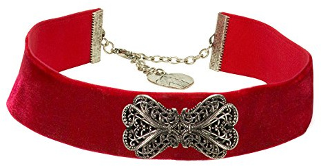 Alpenflüstern Trachten-Samt-Kropfband Ornament-Schleife - nostalgische Trachtenkette enganliegend, Kropfkette elastisch, Damen-Trachtenschmuck, Samtkropfband breit in traditionellen Farben DHK207