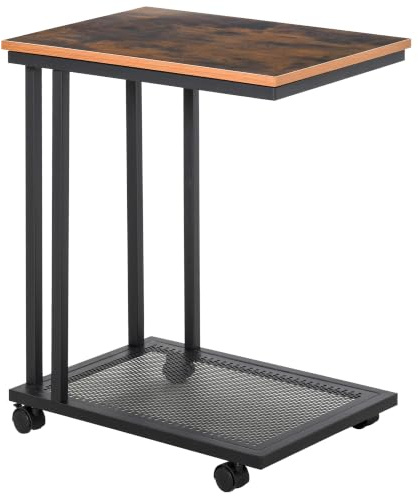 HOMCOM Beistelltisch C-Form 51 x 36 x 65 cm Schwarz + Walnuss gemasert