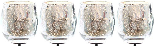 Teelichthalter Glas 4er Set für Adventskranz 6cm bauchig Silber Teelichtgläser klein Kerzenhalter Glas Kerzenpicks für Teelichter Weihnachtskranz 4er Teelicht Gesteck Weihnachten Dekoration Xmas