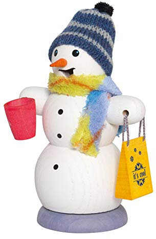Kuhnert - Statuetta di fumo/affumicatore in legno – Pupazzo di neve con tazza da vin brulé – ca. 13 cm – Made in Germany
