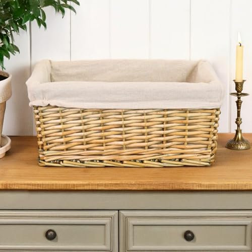 Marco Paul Wicker Storage Basket with Liner & Accessories - Stylish Empty Hamper Kit, Ideal for Gift Basket Making, Easter, Weddings, Birthdays, Baby Showers, Christmas & Home Decor