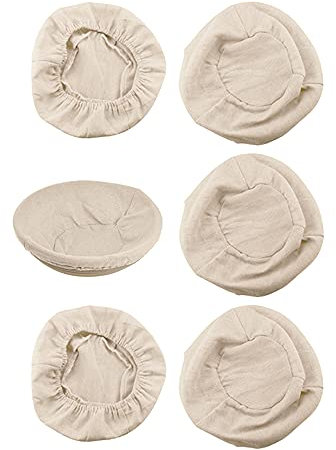 Sweieoni Leineneinsatz für Gärkörbchen Rund 6 Stück Rund Leineneinsatz Brotgärkorbdeckel Bezug Brottasche Proofing Basket Cloth Natural Rattan Basket Cover,für Brot Gärkörbchen Gärkorb （25 cm）
