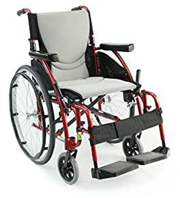 Karman S-115 25 lbs Ultra Light Ergonomic Wheelchair with Removable Footrest Red Color