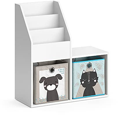 Vicco Kinderregal Weiß Luigi Mini, mit 2 Faltboxen Opt.4-31x79x72 cm hergestellt aus Spanplatte - Bücherregal perfekt fürs Kinderzimmer, Praktische Aufbewahrung für Bücher & Spielzeug
