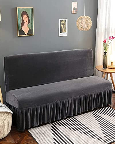XTHY Couch Uberzug/Sofabezug Ohne Armlehnen 3/2/1 Sitzer Stretch Armless Schlafsofa-Bezüge Sofabezug Grau Elastischer Sofahusse Ohne Armlehne Schlafsofa Bezug (Color : D, Size : 185-210cm/72-82inch)