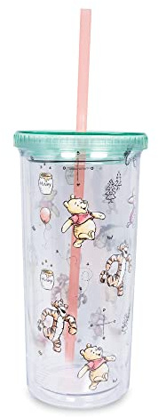 Disney Winnie the Pooh Character Toss - Tazza da 590 ml, con cannuccia riutilizzabile e coperchio a tenuta stagna, in plastica, per bevande al tè al latte Boba, accessori essenziali per la casa e la